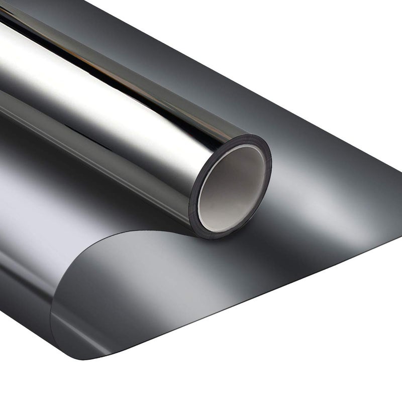 WPCTEV Window Film One Way Mirror Film Daytime Privacy Static Non-Adhesive Decorative Heat Control Anti UV Window Tint for Home and Office Black Silver 6 Mil 17.5 Inch x 6.5 Feet - Image 1